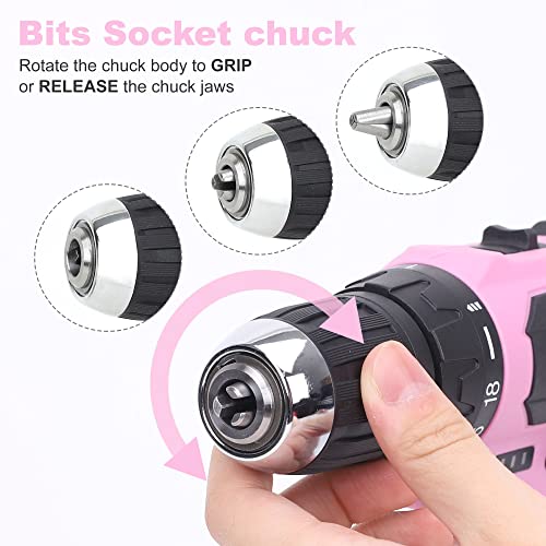 FASTPRO 12V Pink Drill Set for Women, Home Tool Set with Bag - color: Pink