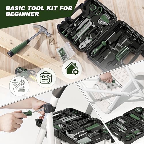 Prostormer 93-Piece Tool Kit, Basic Household Tool Set, Green - color: Green