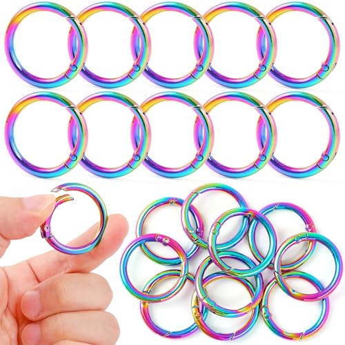 1 Inch Spring O Rings Buckles-10 Pcs Rinbow Spring Gate Rings Clasps - color: Rainbow Spring Rings-10pcs-1 Inch