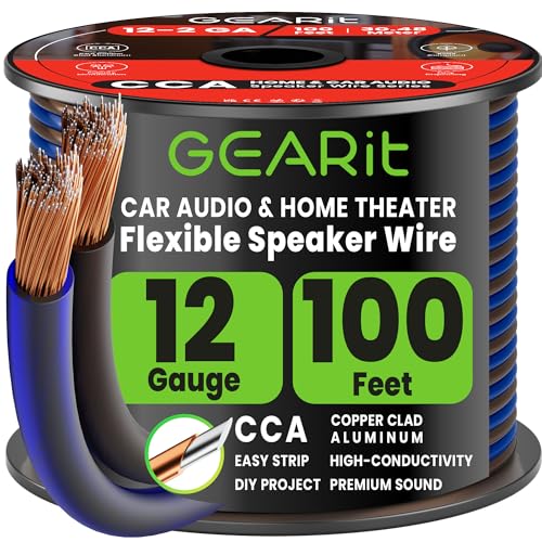 GEARit 12 Gauge Speaker Wire 100FT, 12/2 CCA Cable for Home Theater - color: Translucent Black/Blue, size: 12AWG / 100 Feet