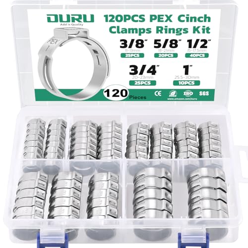 OURU 120PCS Pex Crimp Rings Assortment Kit, 3/8",1/2",3/4",5/8",1" - size: 120PCS KIT