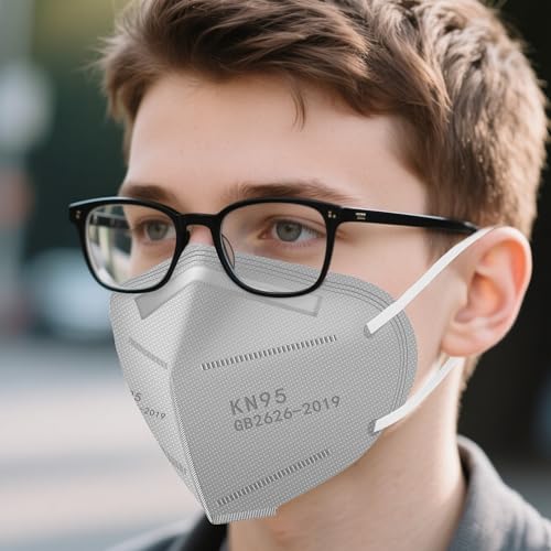 LEMENT KN95 Face Masks,100PCS 5-Ply Grey Breathable Cup Dust Mask For Adult - color: Adult-100 Pack-grey