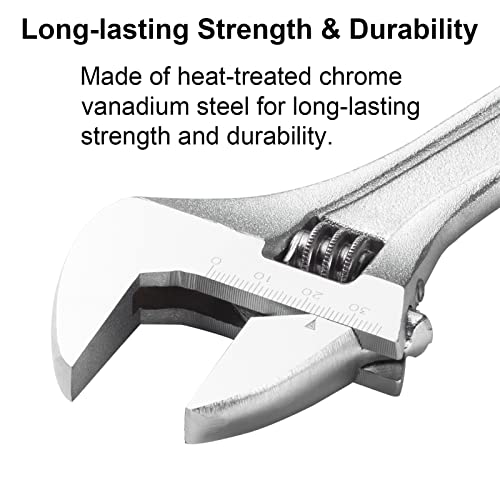 Jetech 10-Inch Adjustable Wrench - Professional Heavy Duty Chrome Vanadium Steel Shifter Spanner with Inch/Metric Scale Wide Caliber Opening - size: 10 Inch
