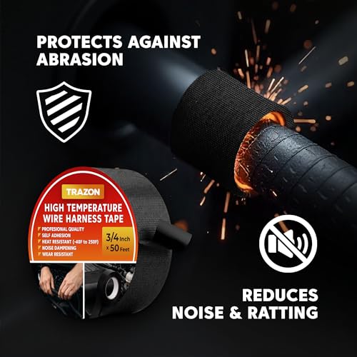 Wire Harness Tape 5 Pack 3/4" x 50Ft (250Ft Total) - High Temperature Cloth Electrical Tape, OEM Automotive Fabric Tape, Self-Adhesive Wiring Loom Wrap, Heat Resistant, No Residue for Car, Marine, RV