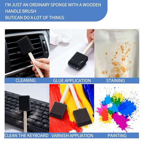 100 Pcs Foam Paint Brushes, 1”and 2”Foam Brush with Wood Handle, Black - color: Black, size: 1",2"