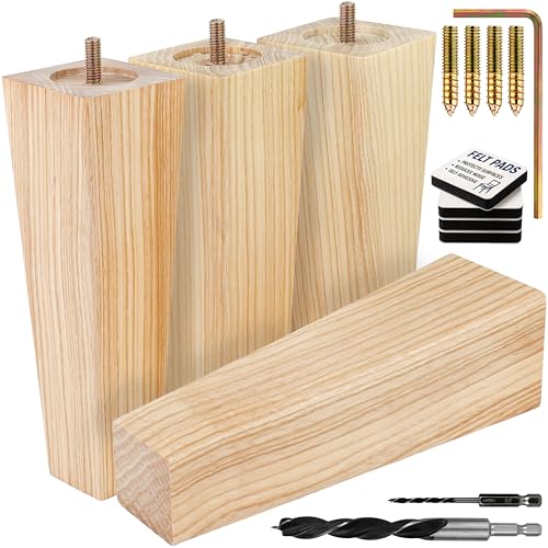 Airy Abode Premium Ash Wood Square Furniture Legs (Full Install Kit) - Pick Your Size and Color - color: Natural Ash Wood, size: 8 Inches