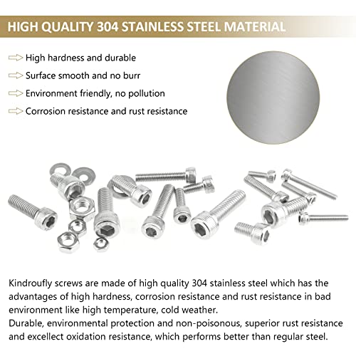 814 Pieces Socket Head Cap Screws Nuts Washers Kit, Kindroufly M3 M4 M5 M6 Screw Assortment Kit, Metric Screw Set, Bolts and Nuts, Machine Screws, 304 Stainless Steel, Fully Machine Thread - size: M3/M4/M5/M6, style: Socket Head