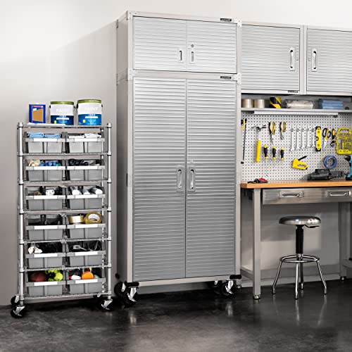 7-Tier NSF 12-Bin Steel Wire Shelving Rack, 25"W x 14"D x 56"H, Gray | 12 slide-out bins with tilt-lock design keep supplies organized and accessible - color: Gray, size: Includes 12 Bins