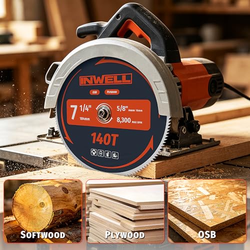 7-1/4-Inch 140 Tooth Plywood, Softwood, OSB Cutting Circular Saw Blade with 5/8"-1/2" Bushing - 3 Pack - size: 7-1/4" 140T