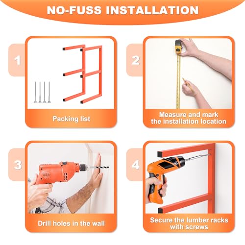 Ultrawall Lumber Storage Rack, Wall Mount Wood Storage Racks - color: Orange
