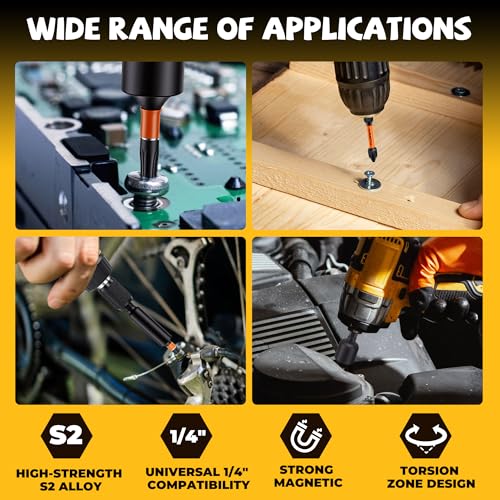 MulWark 63-Piece Impact Driver Bit Set, Impact Rated S2 Steel Impact Bit Set with Color-Coded Torx Bit and Magnetizer, Professional Tool Kit for Impact Drivers, DIY, and Construction