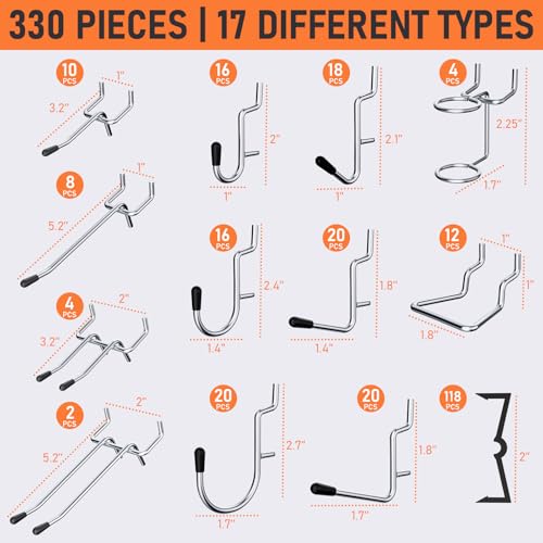 INCLY 280PCS Upgraded Pegboard Hooks Assortment with Bins & Cups - size: 280 PCS