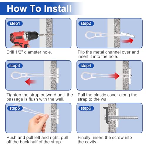 Taiss Heavy-Duty Drywall Anchor with Included Toggle Bolts 1/4''-20 for TV Mounting Kit,Hollow Walls Anchors,Plaster & Tile Holds up to 270lbs Each in 1/2” Drywall,8 Pack - color: W-1/4"