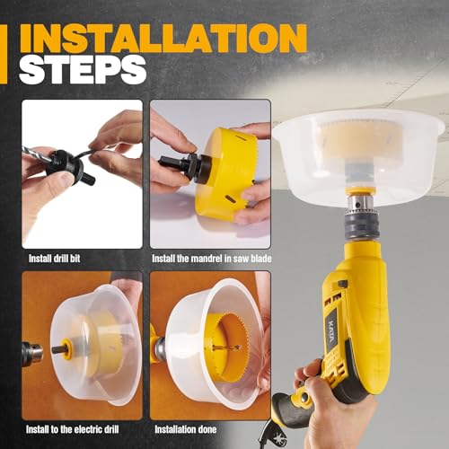 KATA 4-1/4 Inch Hole Saw with Silicone Dust Bowl for Recessed Lighting | 4.25" Hole Saw with Clear Smooth Bowl Helps Catch Drywall Dust for Smaller Ceiling, Can Light, Vent and Wood Repair Cutouts - color: 4-1/4 Inch