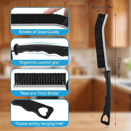4 Pack Crevice Cleaning Brushes Hard Bristled Grout Brush Tool For Scrub Small Spaces Kitchen Toilet Bathroom Corner Sink Window Tracks Hinges Tile Multifunctional Gap Scrubbers Deep Clean Tools Black
