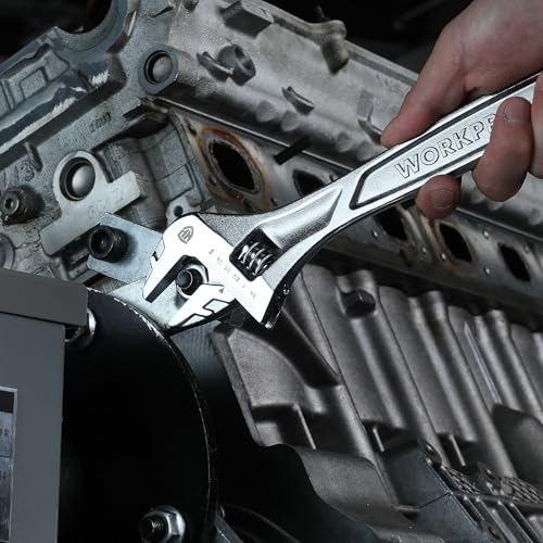 WORKPRO 2-Piece Wide Jaw Adjustable Wrench Set, 6" & 10", Cr-V Steel - color: Silver, size: 6 & 10 inch