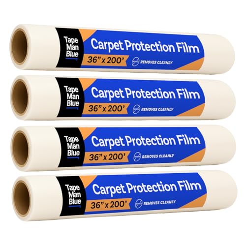 TapeManBlue Carpet Protection Film 36" x 200', 4 Rolls, Self Adhesive Plastic Carpet Protector Film with Clean Removal & Easy Unwind, Durable Protection Tape to Shield Your Surface - size: 36" x 200' (4 rolls)