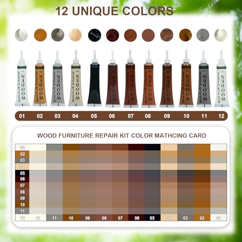 Wood Furniture Repair Kit, 26pcs Touch Up Wood Putty, 12 Colors Touch Up Filler, Beeswax, Furniture Repair Kit for Repair Scratches, Cracks, Hole for Table, Door, Easy to Use