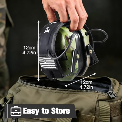 Electronic Shooting Ear Protection w/Gel Pads, 23dB NRR Active Noise Reduction & 3X Amplification Headset for Shooters - color: Camo