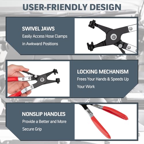 9PCS Hose Clamp Pliers, Long Reach Hose Clamp Tool Remover for Water Hose and Automotive Coolant Radiator Heater with Flexible Wire Long Reach Hose Clamp and Flat Band Pliers