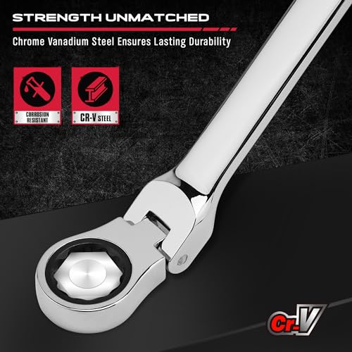 Extra Long Flex-Head Ratcheting Wrench Set, Anti-Slip 6-Piece Double Box End Wrench Set, 72-Teeth, Metric 8-19mm, CR-V Steel Wrench with Rolling Pouch - color: 6-pc Extra-long (Flex-head)