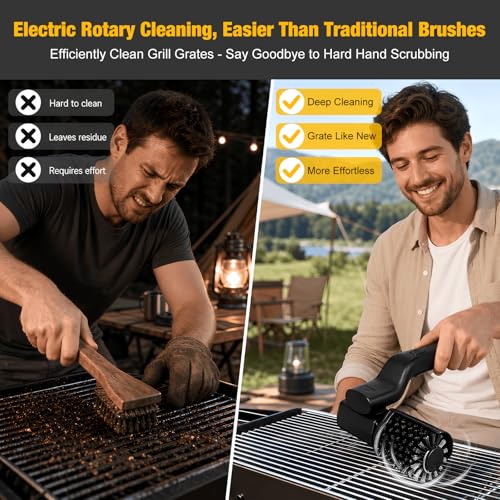 Electric Grill Brush Rechargeable BBQ Cleaning Brush with Rotating Power Scrubber Replaceable Bristle Heads Heavy Duty Grill Cleaner for Outdoor Grill Oven Grates Cast Iron