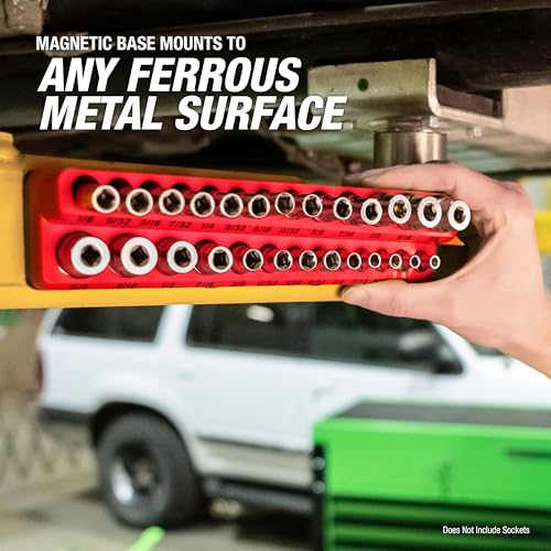 OEMTOOLS 22460 6-Pc Metric & SAE Magnetic Socket Tray Set Holds 143 Sockets | Magnetic Socket Organizer Tray, Non-Marring Rubberized Base, Clearly Marked Sizes, 1/4, 3/8, 1/2 Inch Sockets - style: 6Pc Red & Black
