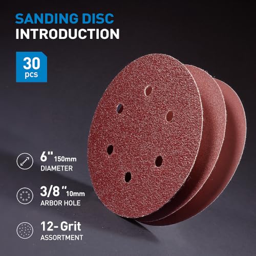 S SATC 30 Pack 6 Inch Hook and Loop Sanding Discs 40 60 80 100 120 150 180 240 320 600 800 1000 Grit Red Sandpaper 6 Hole Random Orbital Sander Pads - style: 6 Hole Red