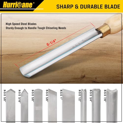 HURRICANE 8pc Wood Lathe Chisel Set, M2 HSS Wood Turning Tools with 10" Solid Hardwood Handles, Lathe Tool Kit for Beginners and DIY Hobbyists, Includes Protective Wooden Box - size: 8 pc with Wood Case