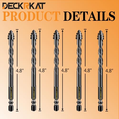 DECKRKAT Upgraded 5-Piece 3/8 Inch Black 4-Flute Serrated Masonry Drill Bits - Concrete, Tile, Glass, Brick, Ceramic, Plastic, Wood - size: 5 Piece 3/8", style: 4-Flute Serrated Drill Bit