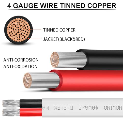 4 Gauge Marine Wire,4/2 Duplex Marine Grade Cable,10FT 4 AWG Wire | Waterproof Oxygen-Free Tinned Copper Stranded Corrosion Resistant Flexible Electrical Cable for Boat/Automotive/RV/Solar - size: 10 ft, style: 4 gauge