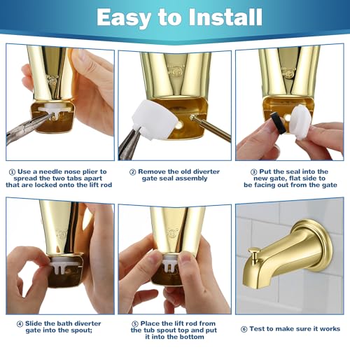 Enhon 2 Set Tub Spout Diverter Repair Kit (Polished Brass, Classic) | Includes 2 x Diverter Valve Stems, 2 x Cup Seals and 2 x Gates, Bathroom Shower Bathtub Leaky Faucet Repair Replacement Parts - color: Polished Brass