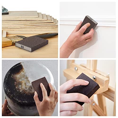 Bates- Sanding Sponge, 4 Pack, 60/80/120/220 Grit Assortment, Washable and Reusable Sanding Block for Wood, Metal, Drywall, Glazing, Sandpaper Blocks for Smooth Finishing - size: 4 Pack, 60/80/120/220 Grit