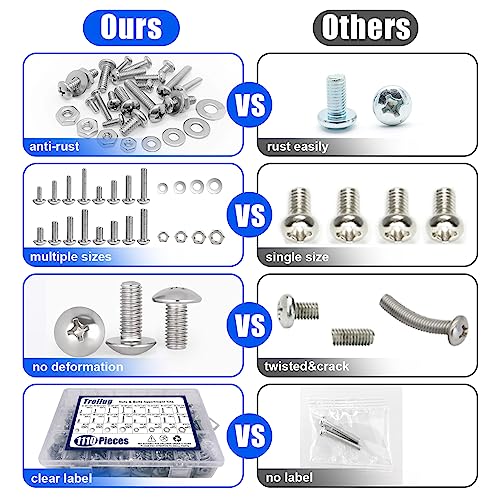 1110PCS Nuts and Bolts Assortment Kit, Stainless Steel Hardware Assortment Kit with Assorted Screws, Nuts, Bolts and Washers（#4-40#6-32#8-32#10-24）