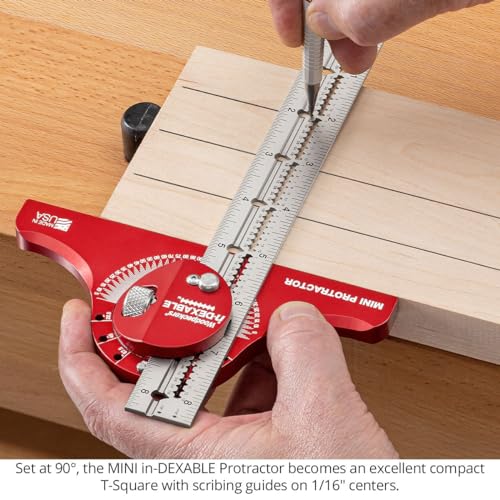 Woodpeckers inDexable Square System, 8 Inch Protractor Square & T-Square in One, Feature Packed Woodworking Square, Mini - color: Mini, style: Protractor