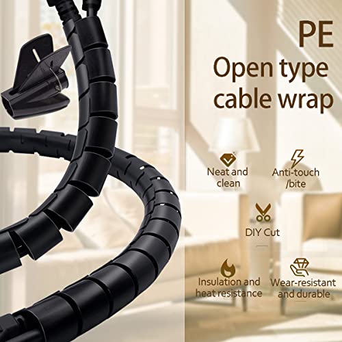 PC Cable Management Sleeve Tube Desk Cord Organizer 2 PCS Black, 7/8 inch -5 ft Cover Wrap Easy to Install Messy Wire Solution for TV Office Computer, Pet Chew and Bite Proof Cable Protector - color: Black 02, size: 22MM -2PACK