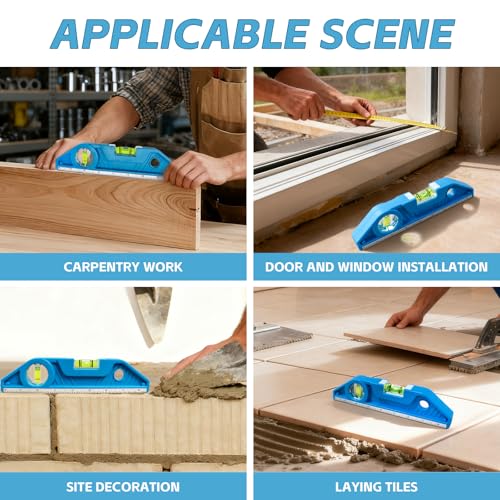WBE 2-Piece Torpedo Level Set, 9 Inch Magnetic Level, with 0°/90° Bubbles, Large Viewing Window, V-Groove for Conduit Bending, Sea and Imperial scale. (Azure, 2 Pack) - size: 2 Pack