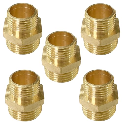 1/2" x 3/8" Male Threaded Hex Nipple Reducer Brass NPT Pipe Fitting Adapter Straight Connectors Pack of 5 - size: 1/2" x 3/8" -5 Pack
