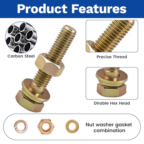 1020Pcs Grade 8.8 Metric Bolt Assortment Kit, M4 M5 M6 M8 Heavy Duty Hex Bolts & Nuts with Washers,Yellow Zinc Plated(12-30mm), Automotive/Furniture Hardware,Assorted Metric Fasteners for DIY & Repair