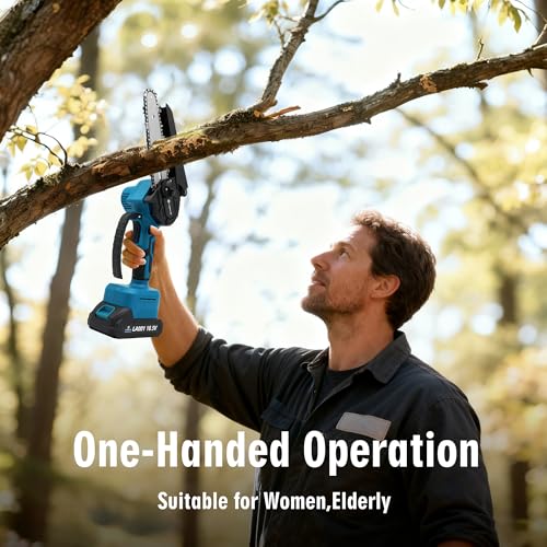 Mini Chainsaw Cordless 6 Inch Electric Chainsaw pruning saw Battery Powered Handheld Portable Chain Saw With 2 Batteries/Automatic Oiler for Tree Trimming Wood Cutting Pruning Garden - size: 6 inch(White)