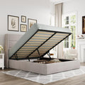 Allewie Full Size Lift Up Hydraulic Storage Bed Frame Light Beige - color: Beige, size: Full, style: Modern