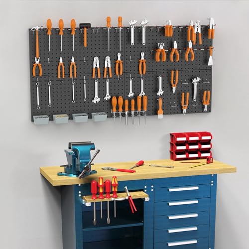 WALMANN Metal Pegboard Kit with Accessories, 24x48 in Garage Tool Pegboards - color: Black