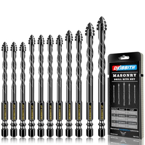 DKIBBITH 4-Flute Serrated Masonry Drill Bit Set,11-Piece Black - 3/16" to 1/2" for Concrete, Tile, Brick, Glass, Ceramic,Wood. - size: 11 Pack Serrated (3/16"-1/2")