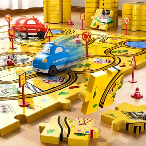 Beby Buty 48PCS Puzzle City Racer Car Track Set Toys for Kids, Toys Gifts for 3 4 5 Year Old Boys, Puzzle Racer Kids Car Track Set Ages 3-5 4-6, 3 4 5 Year Old Boys - style: 48 PCS City Theme