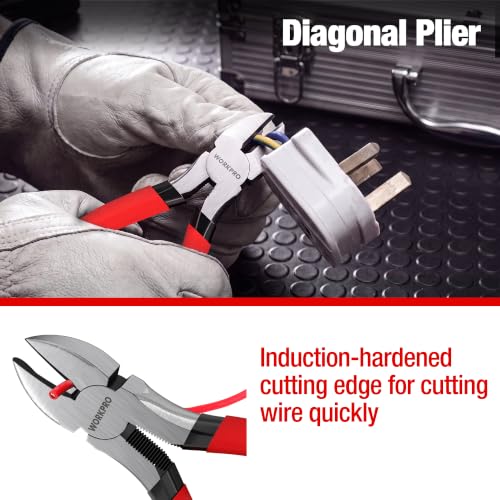 WORKPRO 7-Piece Pliers Set, Pliers Tool Set with Comfort Grip, Red - color: Red