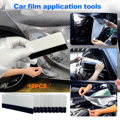 Black Felt Edge Squeegee Tool,Car Vinyl Film Wrapping Decal Glass Window Tint,Wallpaper Sticker Installation Spatula, Patching Putty Paint Flexible Small Plastic Scraper(White 10Pcs) - size: White 10PCS