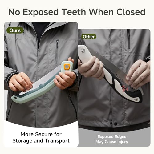 PrunePro® Folding Pruning Saw, 9.5 Inch Super Sharp SK5 Triple-Cut Blade, 3 Adjustable Cutting Angles, Ergonomic Non-Slip Grip, Lightweight, Portable Hand Saw for Tree Trimming, Camping, Gardening