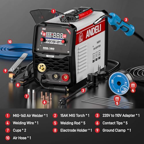 ANDELI 160A MIG Welder, 110V/220V 4-in-1 MIG/Flux Core MIG/Lift TIG/Stick - color: Red3