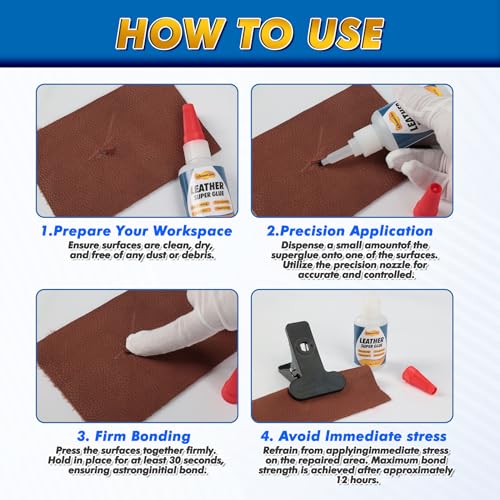 Leather Glue 1.23 oz, Ultra Strong Waterproof Flexible Clear Adhesive
