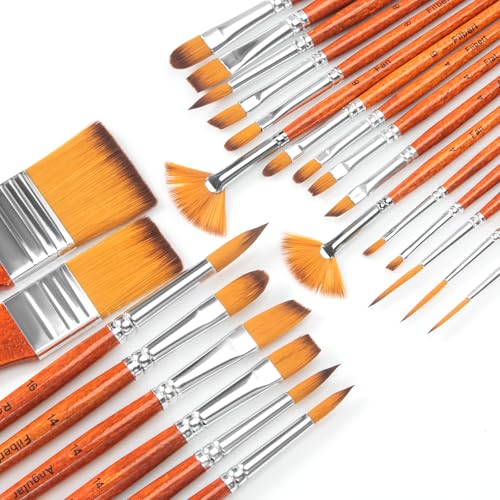 25Pcs FENORKEY Paint Brushes for Acrylic, Watercolor & Gouache Painting